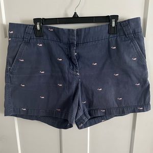 J Crew chino navy shorts w/ baby pink whales Sz 14